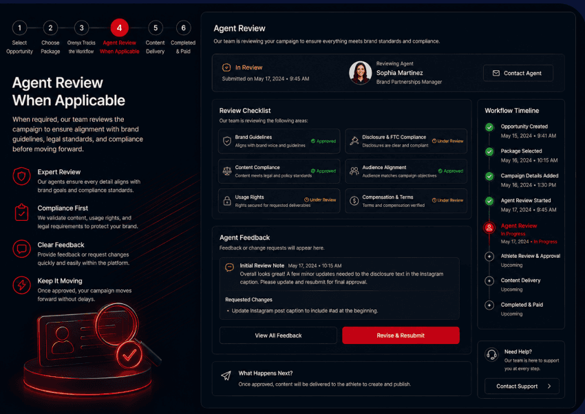 Agent review screen with review checklist and workflow timeline